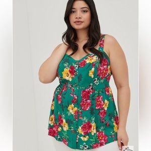 Torrid Fit And Flare Rayon Slub Lace-Up Back Tank